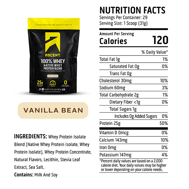 Nutrition label for Vanilla Bean Protein Powder